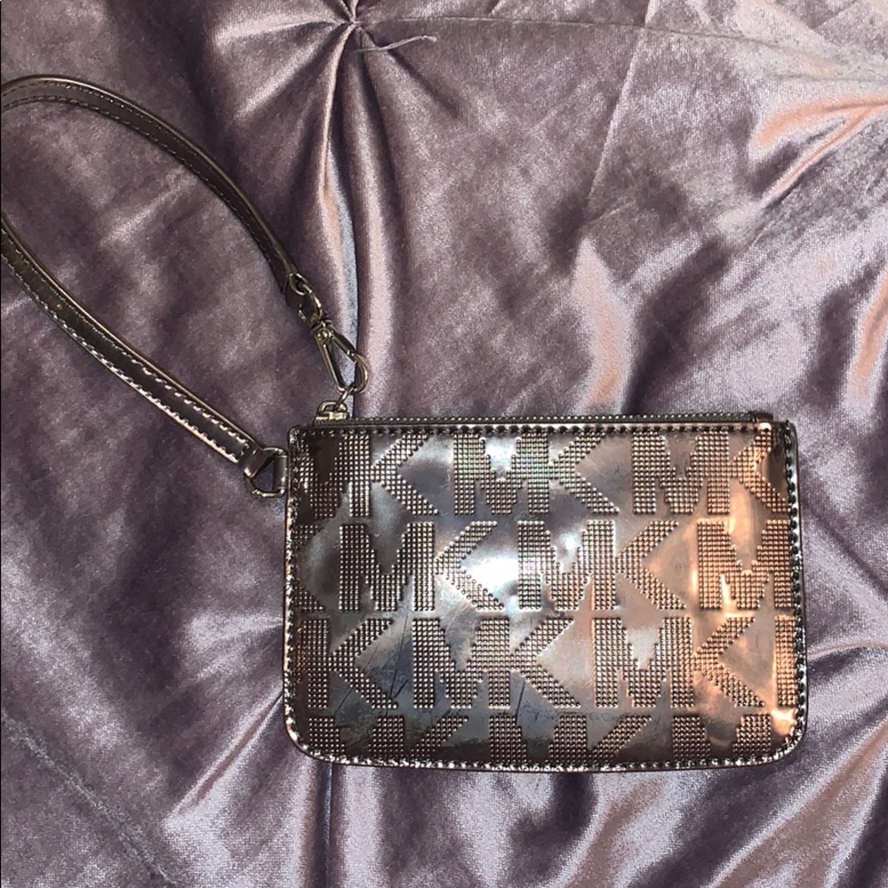 Michael Kors silver monogram wristlet